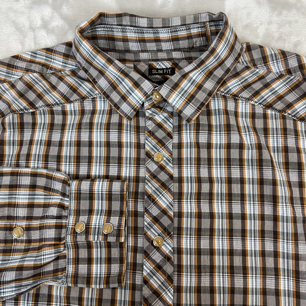 Prana Shirt Mens Large Slim‎ Fit Plaid Pearl Snap Western Outdoor Cowboy Casual